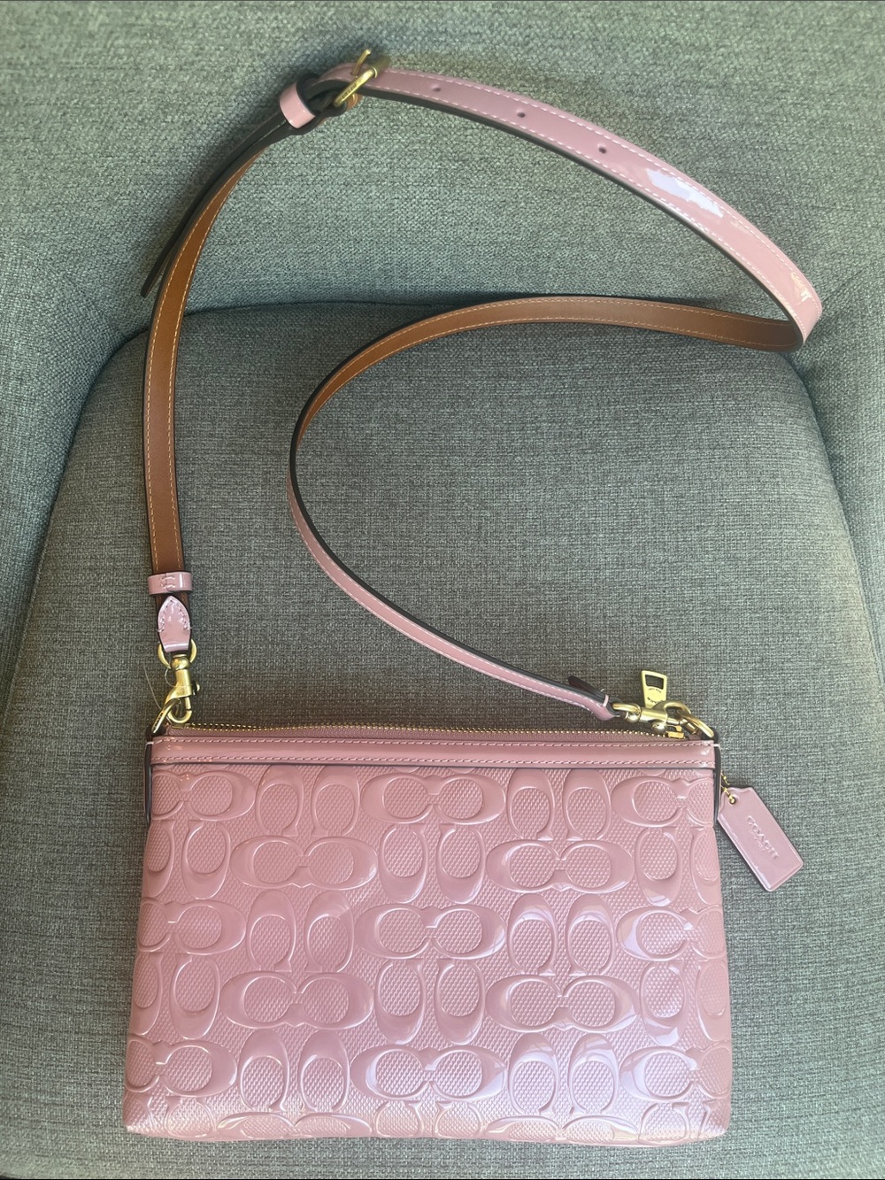 Worn 1x Coach Pink Signature Embossed Leather Crossbody - Picture 8 of 11
